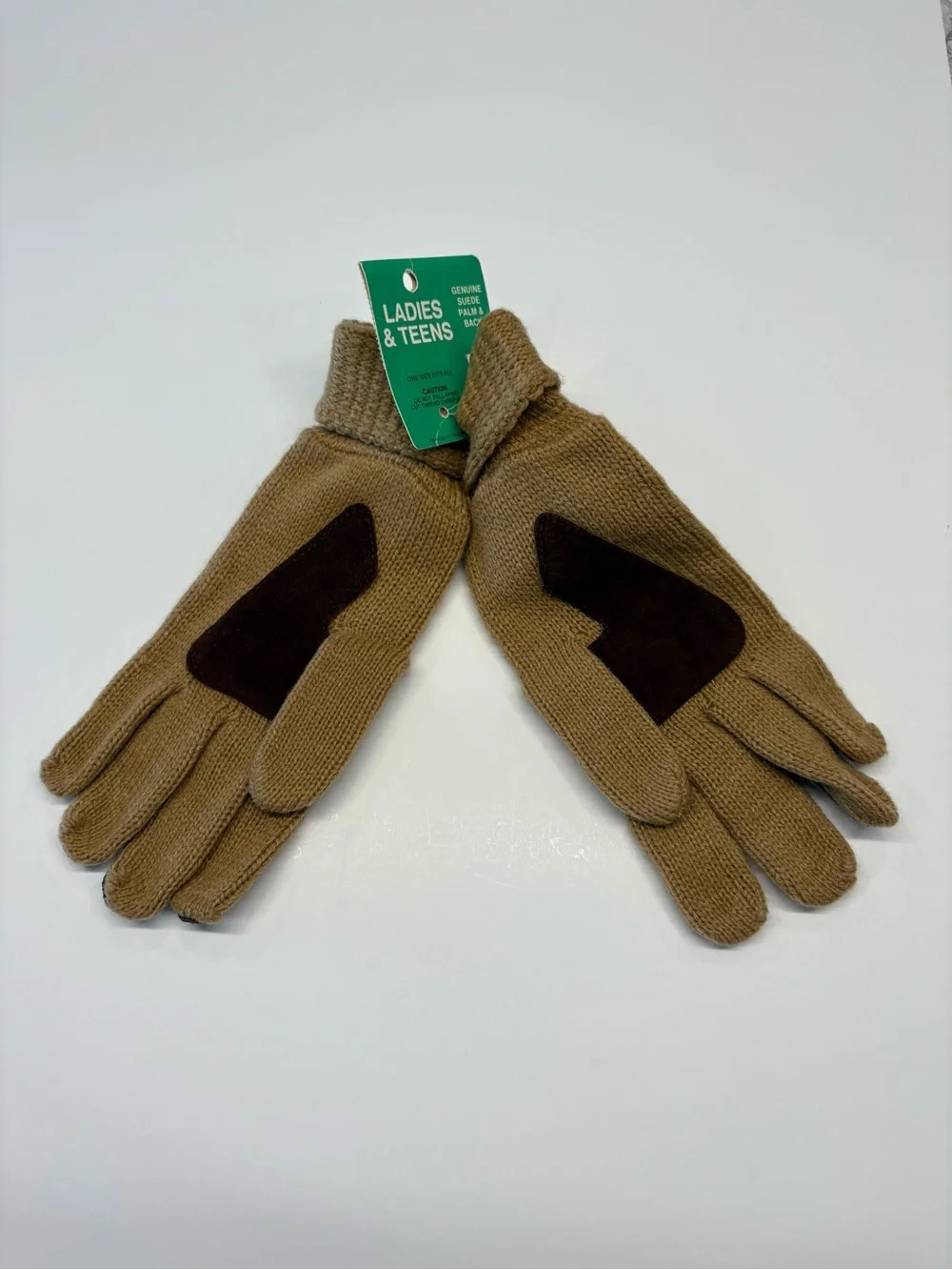 Vintage Deadstock Brown Knit and Genuine Suede Gloves NWT